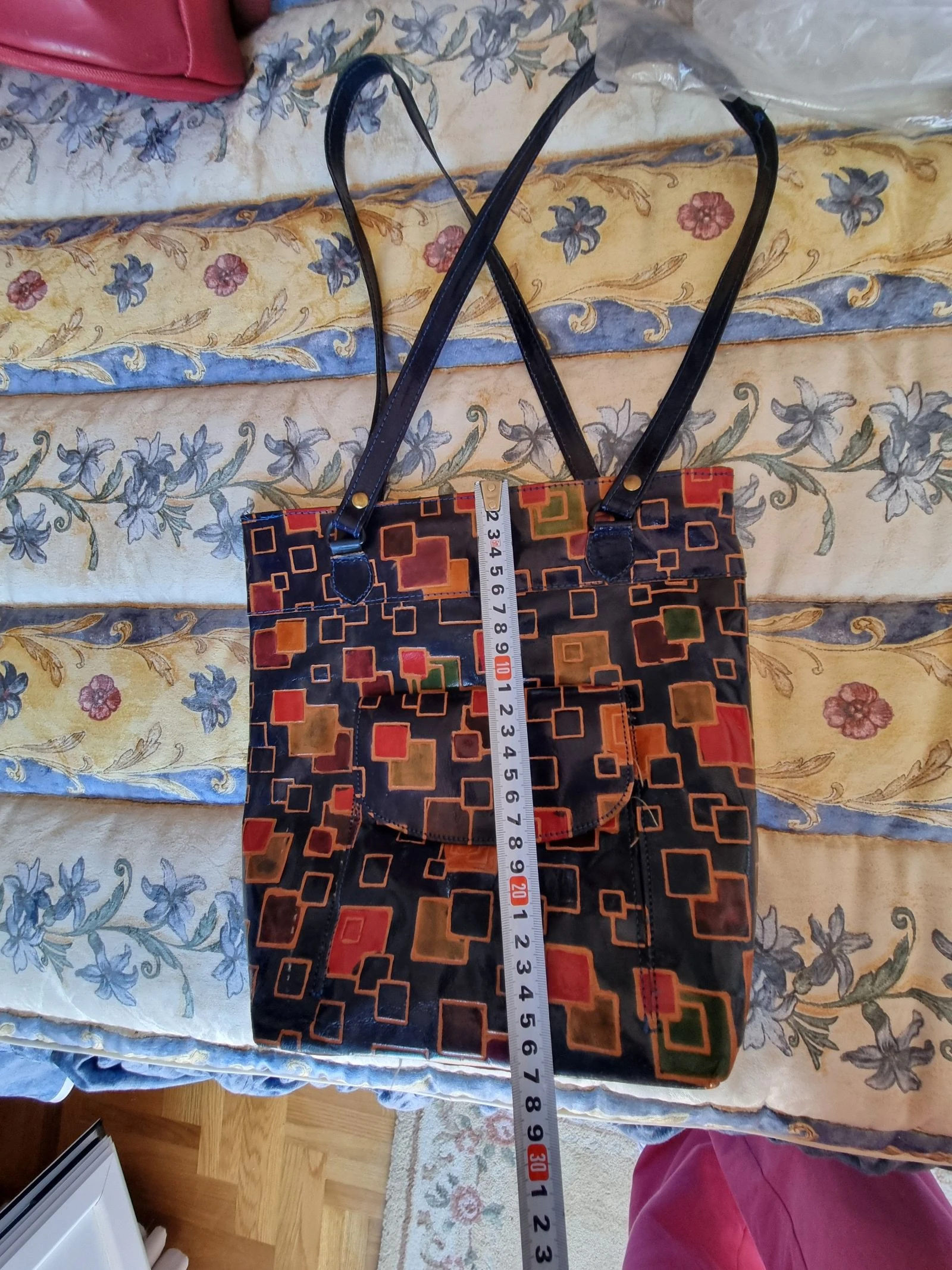 Bolso azul con estampado de cuadros hecho a mano. – photo 5